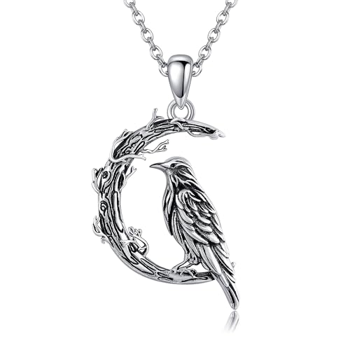 VENACOLY Rabe Kette 925 Sterling Silber Mond Krähe Anhänger Halskette Raben Vogel Gothic Schmuck für Damen von VENACOLY