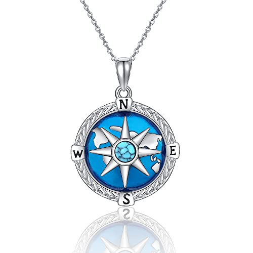 VENACOLY Kompass Halskette 925 Sterling Silber Keltische Knoten Sonne Kompass Anhänger Graduation Schmuck Geschenke für Frauen (Reise-Karte) von VENACOLY