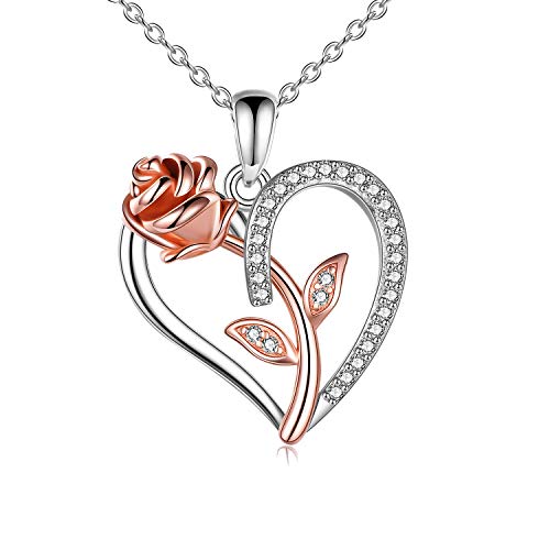 VENACOLY Rose Halskette Sterling Siber Rose Blume Herz Anhänger rosenkette romantische Schmuck Geschenke für Frauen Freundin von VENACOLY