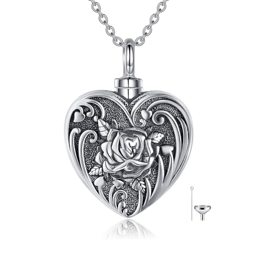 VENACOLY Rose Urne Halskette Sterling Silber Herz Anhänger Urne Halskette für Asche Keepsake Erinnerungen Schmuck für Frauen von VENACOLY