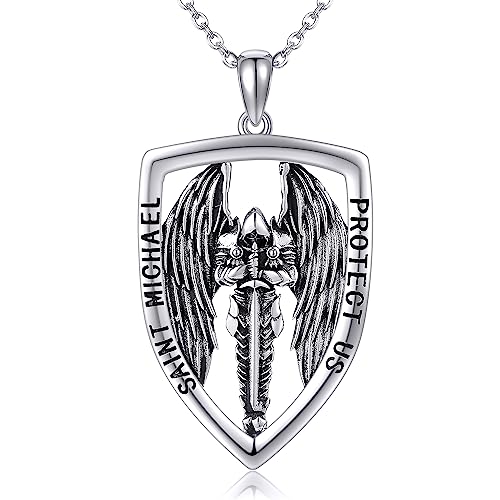 VENACOLY Saint Michael Kette 925 Sterling Silber Erzengel Heiliger Michael Anhänger Halskette Amulett Schmuck Geschenk für Damen von VENACOLY