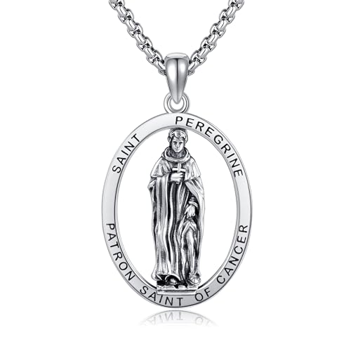 VENACOLY Saint Peregrine Kette 925 Sterling Silber Heilige Peregrine Anhänger Halskette Religious Schmuck Geschenk für Damen von VENACOLY