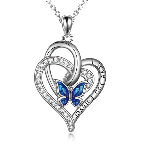 VENACOLY Schmetterling Herz Kette 925 Sterling Sliber Herz Halskette mit Schmetterling Anhänger Schmuck Muttertag Geburtstag Geschenk für Mutter Damen von VENACOLY