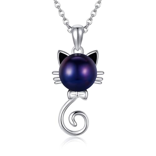 VENACOLY Schwarz Perlen Kette Sterling Silber Katze Pearl Anhänger Halskette Muttertag Schmuck für Damen Frauen VENACOLY Schwarz Perlen Kette Sterling Silber Katze Pearl Anhänger Halskette Muttertag Schmuck für Damen Frauen von VENACOLY