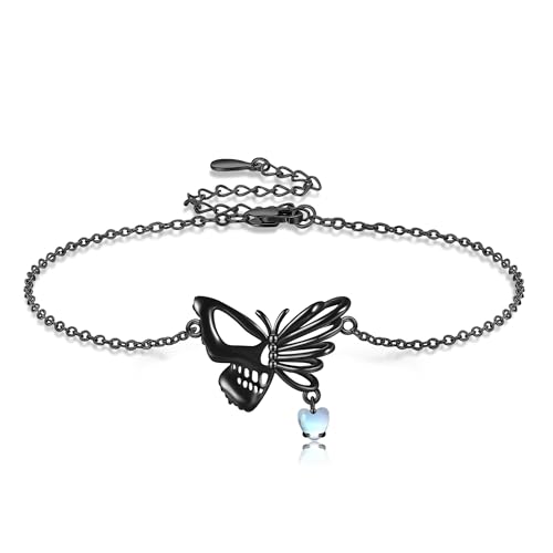 VENACOLY Schwarz Armbänder Sterling Silber Schmetterling Totenkopf Armband Gothic Schmuck Muttertag Weihnachten Halloween Geschenk für Damen Frauen von VENACOLY