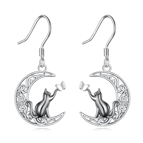 VENACOLY Schwarze Katze Ohrringe 925 Sterling Silber Nette Tier Halbmond Mond Katze Dangle Drop Ohrringe Schmuck Geschenke für Katzen Liebhaber VENACOLY Schwarze Katze Ohrringe 925 Sterling Silber Nette Tier Halbmond Mond Katze Dangle Drop Ohrringe Schmuck Geschenke für Katzen Liebhaber von VENACOLY