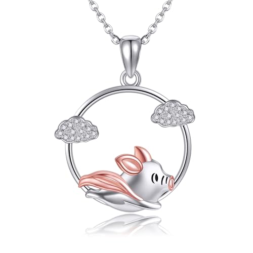 VENACOLY Schwein Halskette Sterling Silber Flying Pig Anhänger Halskette Cute Animal Pig Schmuck Geschenke für Frauen Mädchen von VENACOLY