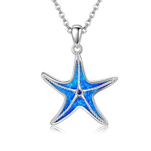 VENACOLY Sterling Silber Opal Seestern Kette für Damen - Küsten Schmuck für Frauen - Halskette mit blauem Opal Stern von VENACOLY