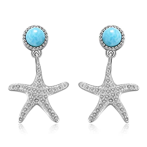 VENACOLY Seesterne Ohrringe 925 Sterling Silber Larimar Strand Ohrringe Strand Schmuck Geschenke für Frauen Mädchen von VENACOLY