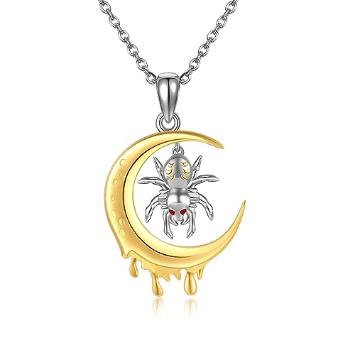 VENACOLY Spinne Halskette Sterling Silber Gold Mondsichel Anhänger Gothic Schmuck Halloween Geschenke für Frauen Mädchen von VENACOLY