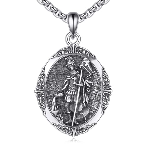 VENACOLY St Florian Feuerwehrmann Halskette 925 Sterling Silber St Florian Medaille Religiöser Beschützer Anhänger St Florian Feuerwehrmann Amulett Schmuck Geschenke für Frauen Männer von VENACOLY