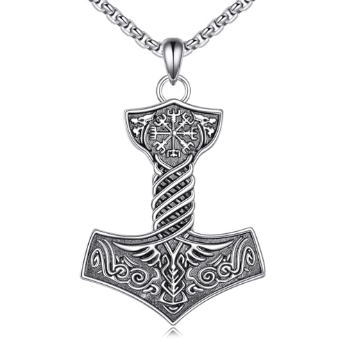 VENACOLY Thor Hammer Halskette 925 Sterling Silber Viking Mjolnir Halskette Oxidize Norwegische Runen Amulett Schmuck Geschenke für Frauen Männer von VENACOLY