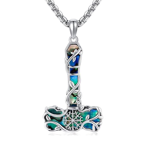 VENACOLY Thors Hammer Kette Sterling Silver Abalone Muschel Wikinger Mjölnir Nördlich Muttertag Schmuck Amulett Weihnachten Geschenk für Damen Frauen von VENACOLY