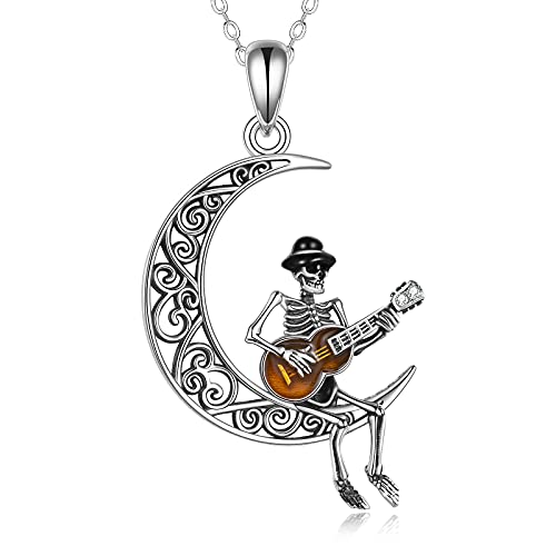 VENACOLY Totenkopf Geschenke Sterling Silber Gitarre Totenkopf Anhänger Skelett Gothic Schmuck Geschenke für Frauen von VENACOLY