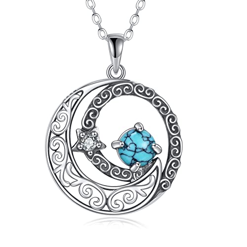 VENACOLY Türkis Halsketten für Frauen 925 Sterling Silber Mond und Stern Anhänger Halskette Geburtstag Jubiläum Feine Schmuck Geschenke für Frauen Mädchen von VENACOLY