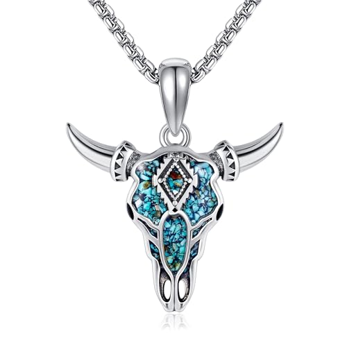 VENACOLY Türkis Kuhkopf kette Sterling Silber Western Totenkopf Anhänger Halskette Kuhkopf Muttertag Schmuck für Damen VENACOLY Türkis Kuhkopf kette Sterling Silber Western Totenkopf Anhänger Halskette Kuhkopf Muttertag Schmuck für Damen von VENACOLY