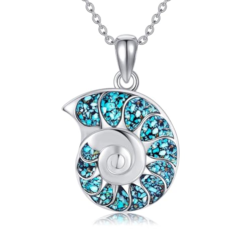 VENACOLY Türkis Muschel Kette Sterling Silber Ozean Muschel Anhänger Halskette Türkis Muschel Muttertag Schmuck für Damen Frauen von VENACOLY