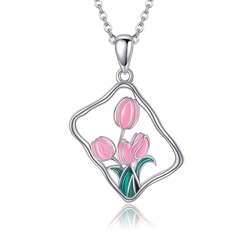 VENACOLY Tulpe Kette Sterling Silver Tulpe Anhänger Halskette Tulpe Schmuck Geschenk Für Damen von VENACOLY