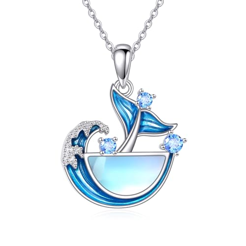 VENACOLY Walschwanz Kette Sterling Silber Mondstein Ozean Anhänger Muttertag Schmuck für Frauen Damen Mutter von VENACOLY