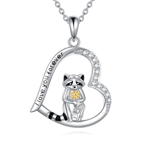 VENACOLY Waschbär Halskette Geschenke 925 Sterling Silber Waschbär Anhänger Halsketten süßer Waschbär Schmuck für Frauen weibliche Liebhaber Waschbetriebe Geschenk von VENACOLY