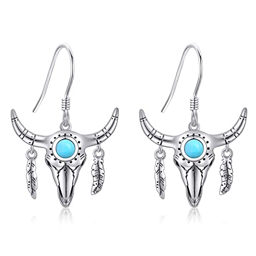 VENACOLY Western Earrings 925 Sterling Silber Kuh Schädel Türkis Ohrringe Westlicher Schmuck für Frauen Cowgirl von VENACOLY