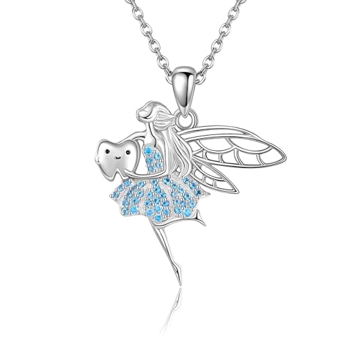 VENACOLY Zahnfee Kette 925 Sterling Silber Elfen Anhänger Halskette Fee Schmuck Weihnachten Geschenk für Damen von VENACOLY