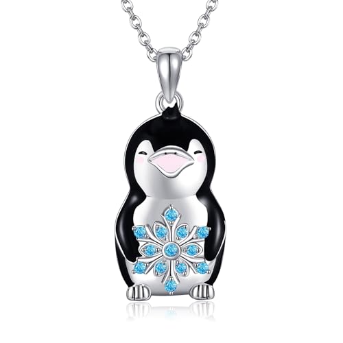 Weihnachten Kette 925 Sterling Silber Pinguin Schneeflocken Anhänger Halskette Weihnachten Schmuck Fur Damen Frauen von VENACOLY