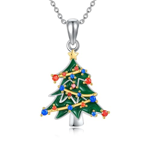 Weihnacten Kette 925 Sterling Silber Weihnachtenbaum Anhänger Halskette Weihnachten Schmuck Geschenk für Damen von VENACOLY