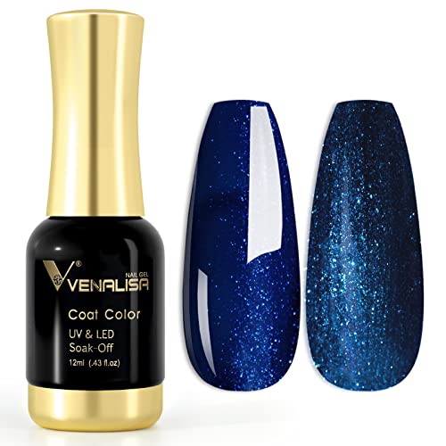 VENALISA UV Nagellack Gellack glitzer blau farben,Gel Nail Polish Soak Off Nägel Farbgel Kit Glitter blue Gel Nagellack für Nageldesign Maniküre 12ml von V VENALISA