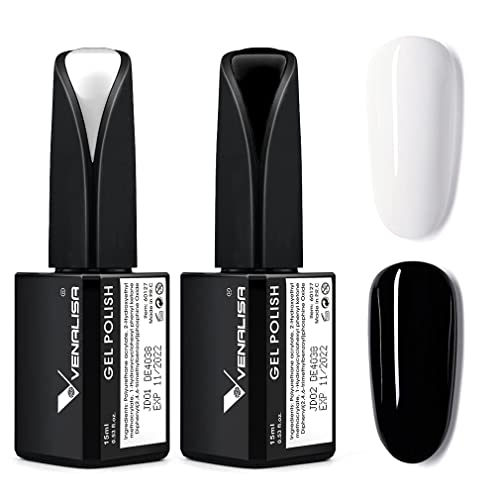 VENALISA UV Nagellack Weiß&Schwarze Gellack Nagellack Gel für UV Nagellampe Langlebige Maniküre Nagelgellack Soak Off Nail Gel Polish dark BLACK 15ml von V VENALISA