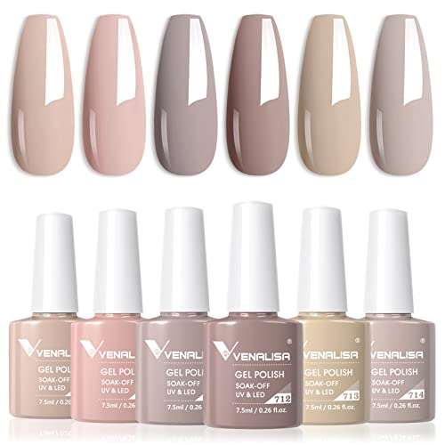 VENALISA Gel Nagellack Set 6 Farben UV Nagellack Natur Nude rosa Violett Braun Gel Nail Polish für Nägel DIY Nail Art Maniküre Salon Nagel Gelnägel Set mit Geschenkbox Maniküre Set von V VENALISA