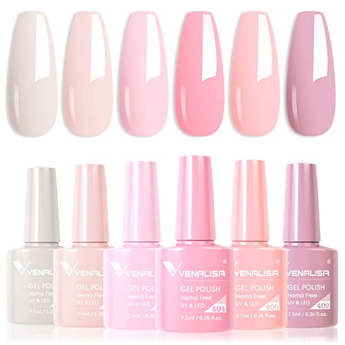 VENALISA Gel Nagellack Set 6 Farben UV Nagellack Natur Rosa Violett Farbe Gel Nail Polish für Nägel DIY Nail Art Maniküre Salon Nagel Gelnägel Set mit Geschenkbox Maniküre Set von V VENALISA