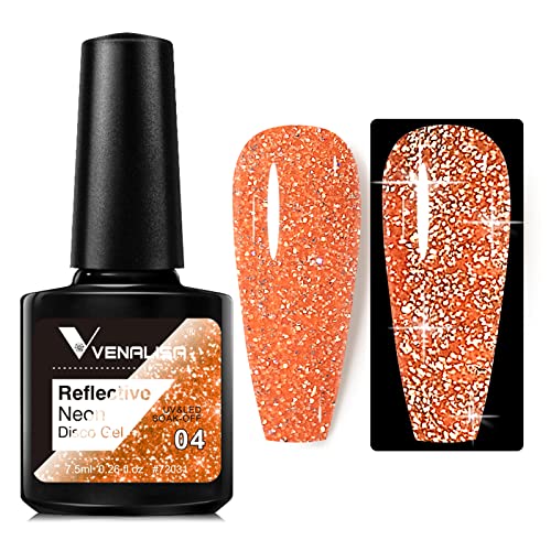 VENALISA UV Gel Nagellack Glitzer,Glitzer Gel Nagellack Helles Orange Nagelgel Shiny Reflective Glitter Gel Nail Polish Gelnägel für anfänger Nagelstudio von V VENALISA