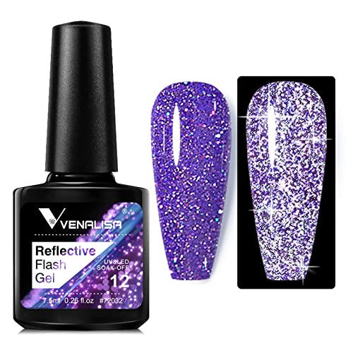 VENALISA UV Gel Nagellack Glitzer,Glitzer Gel Nagellack Lila Nagelgel Shiny Reflective Glitter Gel Nail Polish Gelnägel für anfänger Nagelstudio von V VENALISA