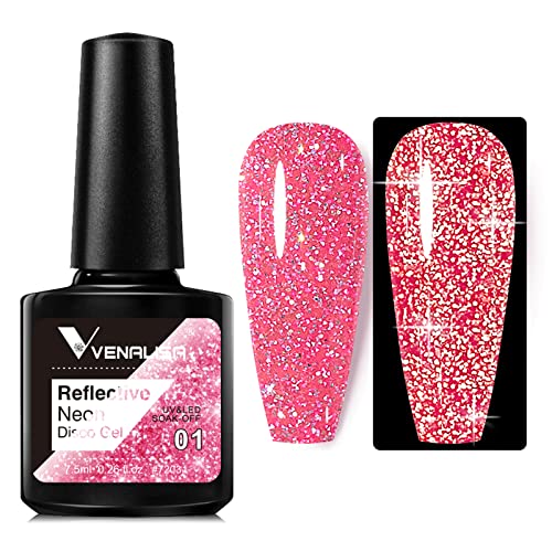 VENALISA UV Gel Nagellack Glitzer,Glitzer Gel Nagellack Mädchen Rosa Nagelgel Shiny Reflective Glitter Gel Nail Polish Gelnägel für anfänger Nagelstudio von V VENALISA