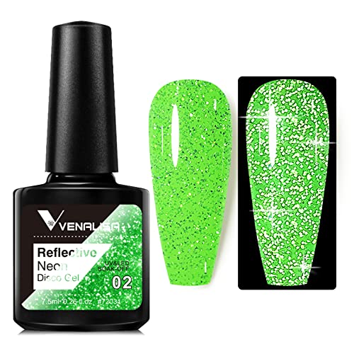 VENALISA UV Gel Nagellack Glitzer,Glitzer Gel Nagellack Neongrün Nagelgel Shiny Reflective Glitter Gel Nail Polish Gelnägel für anfänger Nagelstudio von V VENALISA