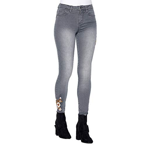 VENCA Knöchellange Skinny Fit-Jeans mit Stickereien und ausgefransten Bünden - 017980,DUNKEL GRAU,44 von VENCA