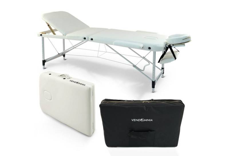 VENDOMNIA Massageliege Mobile Massageliege - Aluminium oder Holzfüße mit 2 - 3 Zonen (Klappbar Massagetisch Massagebett Massagebank Behandlungsliege), inkl. hochwertiger Kopfstütze Tasche Armlehnen von VENDOMNIA