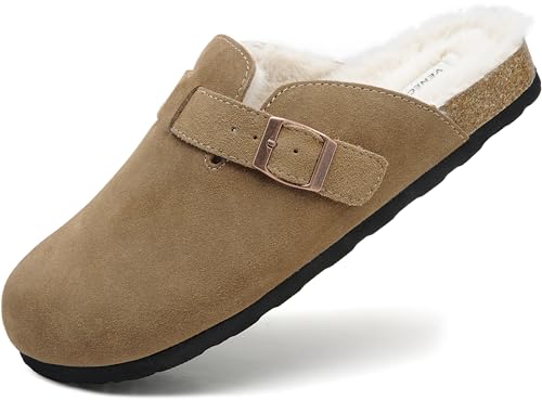 VENECORE Erica Damen Kork-Fußbett-Clogs, echtes weiches Wildleder, flauschiges Kunstfell, gefüttert, Komfort, gepolstert, Pantoletten, Schlupfschuhe, Braun, 39 EU VENECORE Erica Damen Kork-Fußbett-Clogs, echtes weiches Wildleder, flauschiges Kunstfell, gefüttert, Komfort, gepolstert, Pantoletten, Schlupfschuhe, Braun, 39 EU von VENECORE