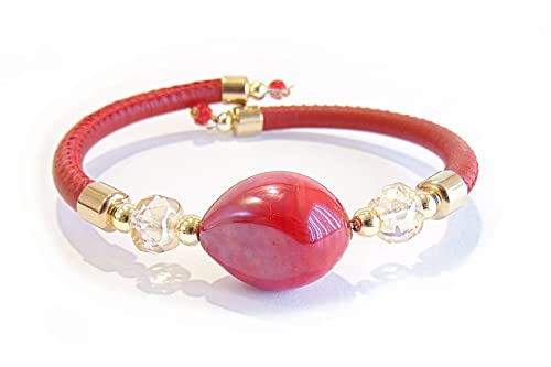 VENEZIA CLASSICA - Damen-Armband mit Perle aus echtem Muranoglas und echtem toskanischem Leder, Kollektion Gloria, Taglia Unica, Glas, Kein Edelstein von VENEZIA CLASSICA