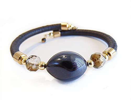 VENEZIA CLASSICA - Damen-Armband mit Perle aus echtem Muranoglas und echtem toskanischem Leder, Kollektion Gloria, Taglia Unica, Glas, Kein Edelstein von VENEZIA CLASSICA