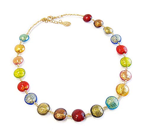 VENEZIA CLASSICA - Damen-Halskette mit Perlen aus Muranoglas, Kollektion Gold, mit Gold oder Silberblatt, Mehrfarbig von VENEZIA CLASSICA