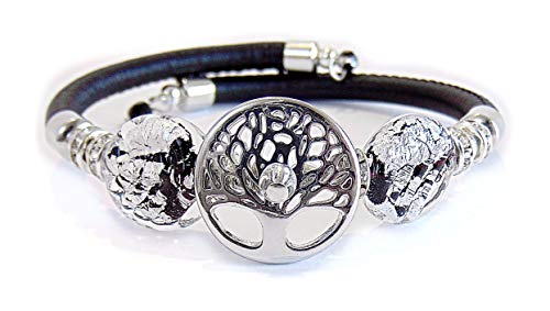 VENEZIA CLASSICA Damen-Armband Baum des Lebens mit echten Muranoglasperlen und echtem Toskana-Leder, Kollektion Bloom mit Blattsilber Made in Italy Nero Argento von VENEZIA CLASSICA