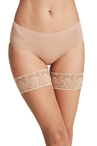 VENEZIANA NUOVA Netzstrümpfe Halterlos - Fishnet Stockings - Halterlose Strümpfe Damen Sexy - Stay Ups - Kniestrümpfe Damen - Overknees Strümpfe Damen - mit Spitze 7 cm Breit - Hautfarben M/L von VENEZIANA NUOVA