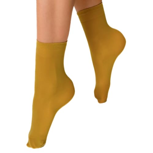 VENEZIANA NUOVA Elastische Socken KATRINELLA – Matte Socken mit Gummibund, Blickdicht, Aus Microfaser - Universalgröße - Senape von VENEZIANA NUOVA