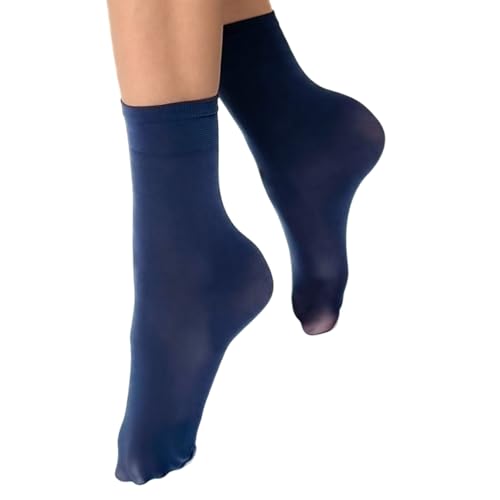 VENEZIANA NUOVA Elastische Socken KATRINELLA – Matte Socken mit Gummibund, Blickdicht, Aus Mikrofaser - Universalgröße - Blau von VENEZIANA NUOVA