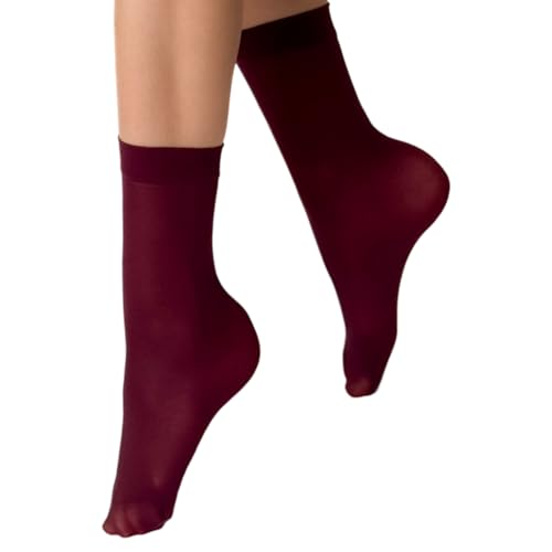 VENEZIANA NUOVA Elastische Socken KATRINELLA – Matte Socken mit Gummibund, Blickdicht, Aus Mikrofaser - Universalgröße - Bordeaux von VENEZIANA NUOVA