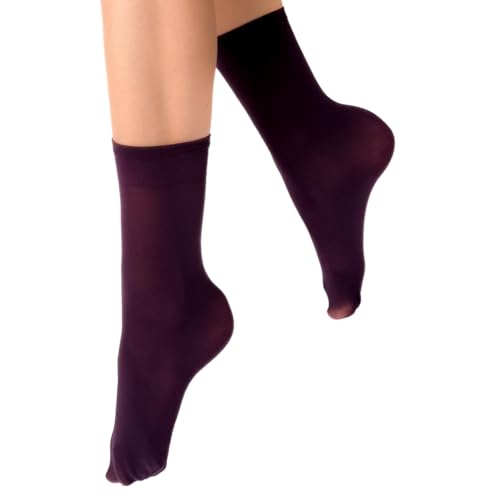 VENEZIANA NUOVA Elastische Socken KATRINELLA – Matte Socken mit Gummibund, Blickdicht, Aus Mikrofaser - Universalgröße - Burgund von VENEZIANA NUOVA