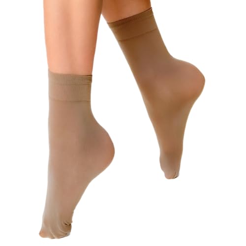 VENEZIANA NUOVA Elastische Socken KATRINELLA - Matte Socken mit Gummibund, Blickdicht, Aus Mikrofaser - Universalgröße - Cammello von VENEZIANA NUOVA