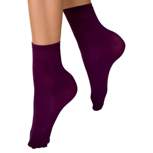 VENEZIANA NUOVA Elastische Socken KATRINELLA – Matte Socken mit Gummibund, Blickdicht, Aus Mikrofaser - Universalgröße - Lila von VENEZIANA NUOVA